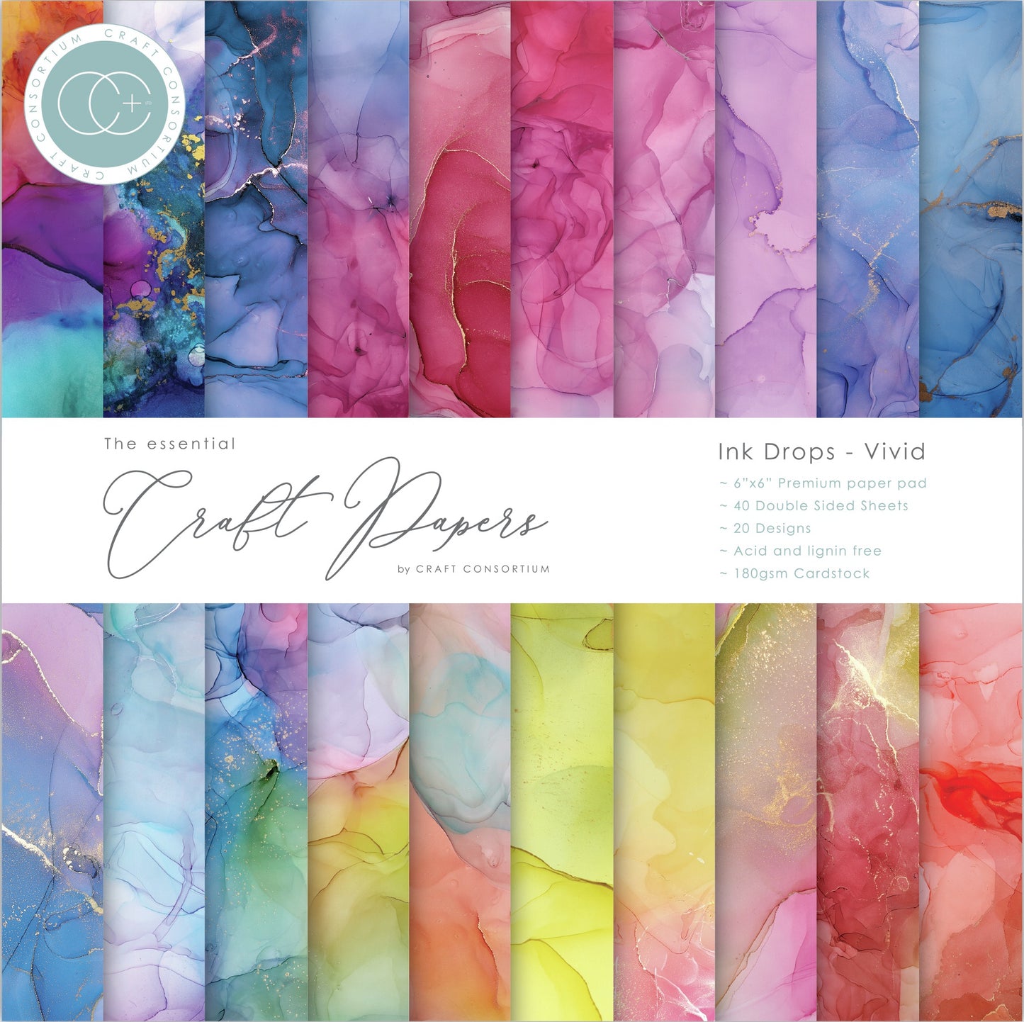Craft Consortium Double-Sided 6"X6" Paper Pad - Ink Drops - Vivid - 40 sheets