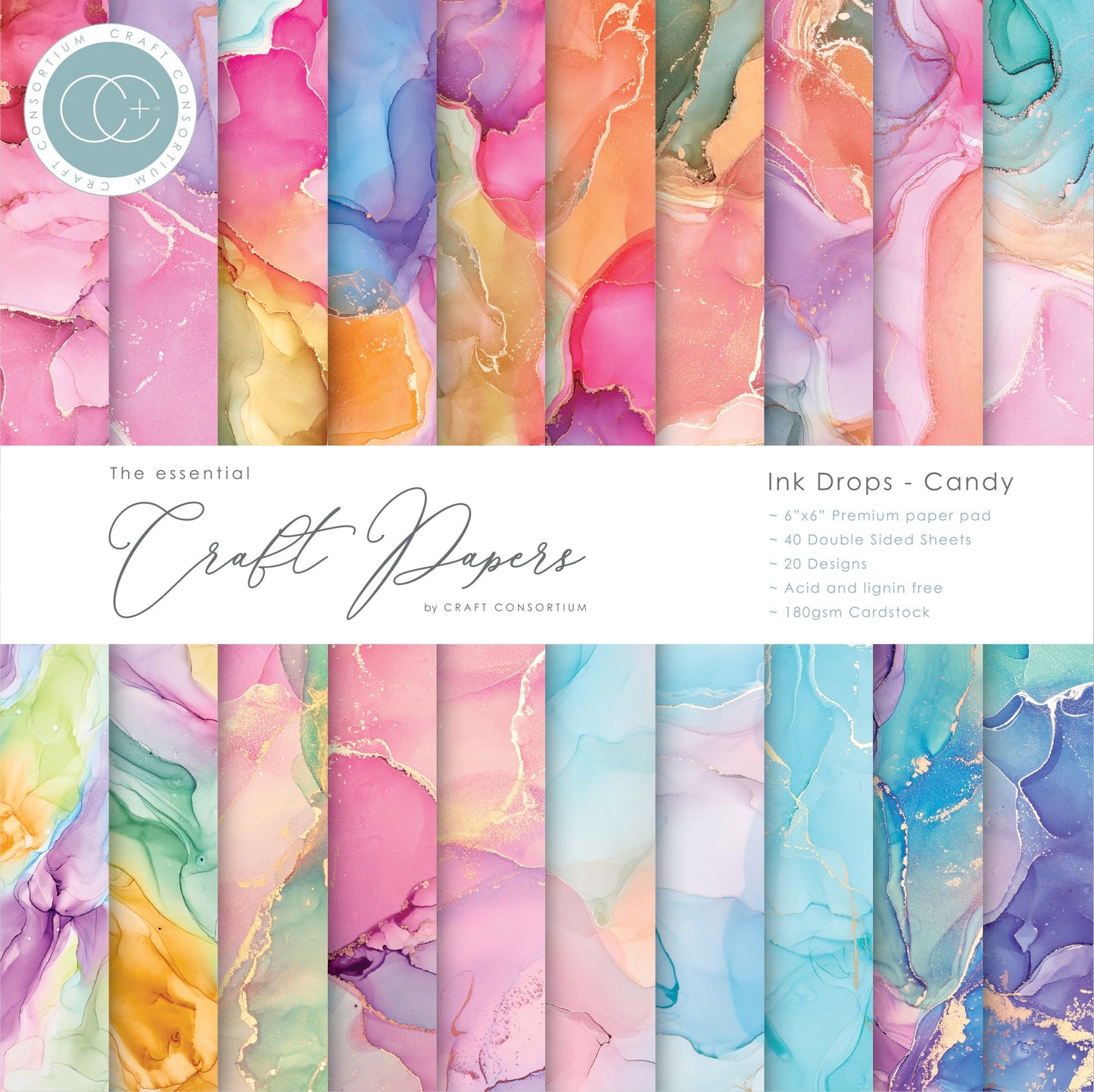 Craft Consortium Double-Sided 6"X6" Paper Pad - Ink Drops - Candy - 40 sheets