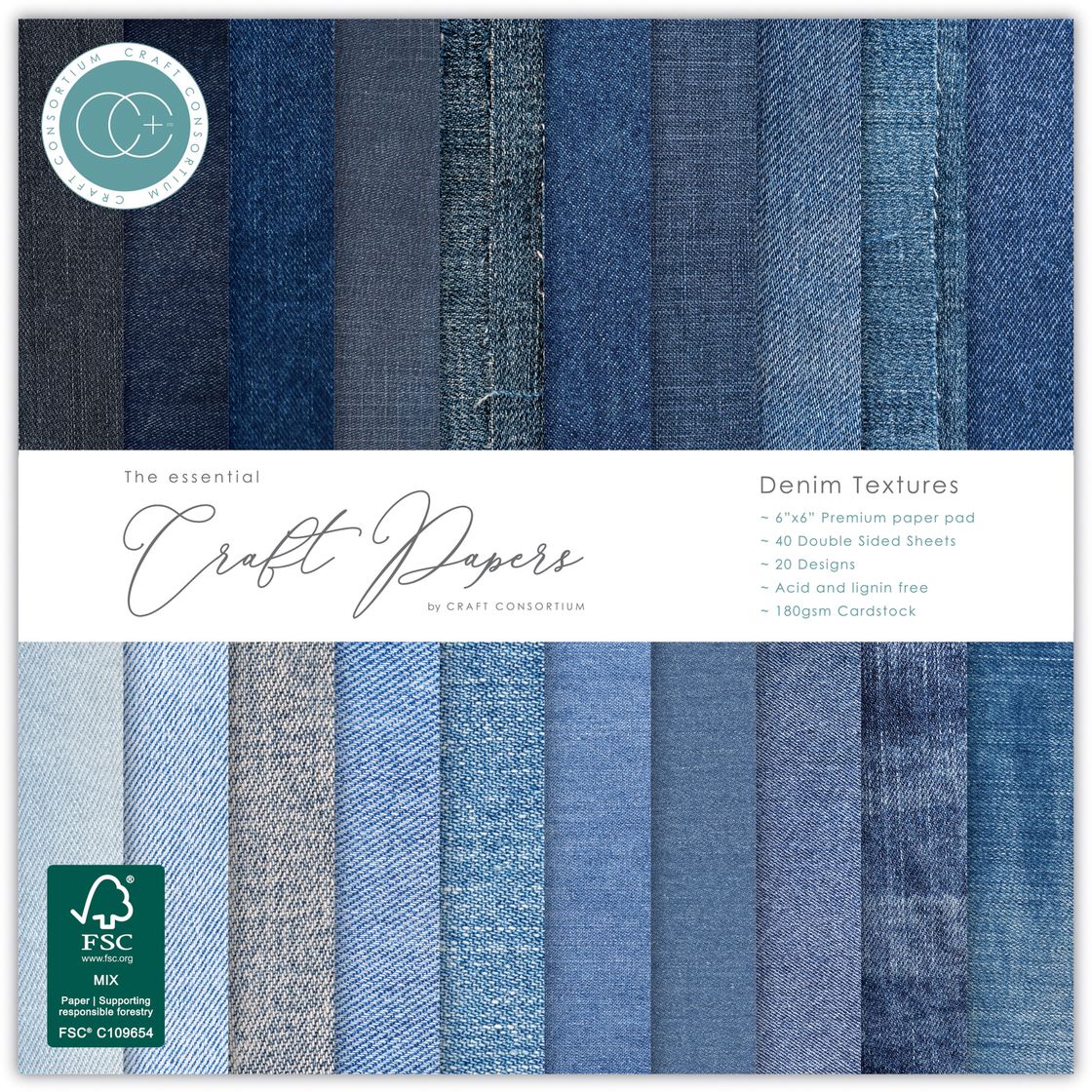 Craft Consortium Double-Sided 6"X6" Paper Pad - Denim - 40 sheets