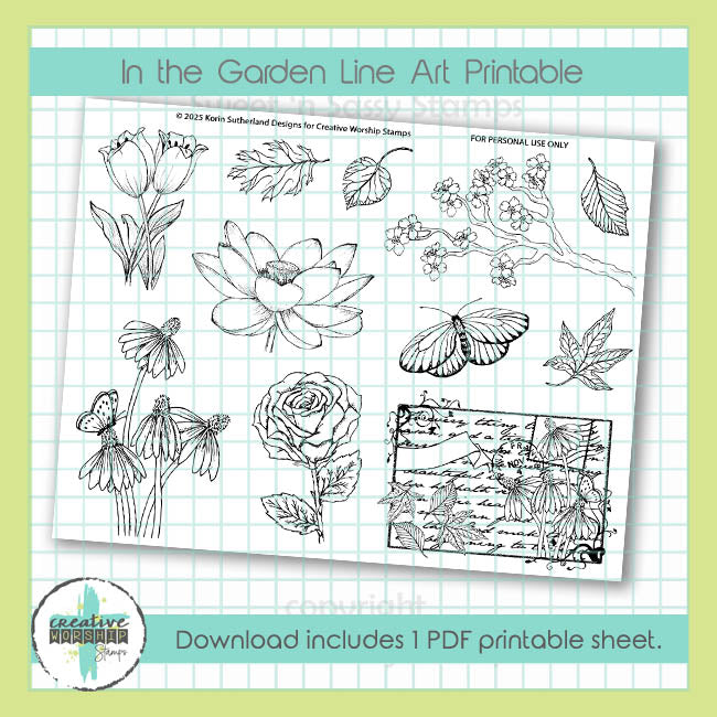 In the Garden Line Art Printable PDF