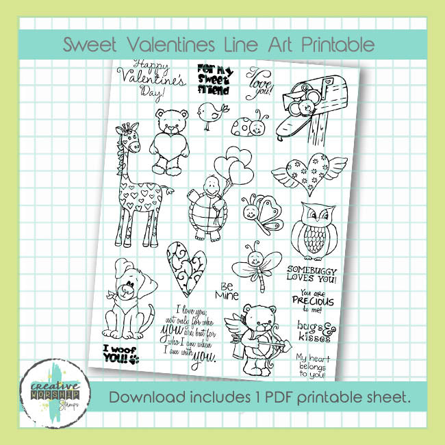 Sweet Valentines Line Art Printable PDF