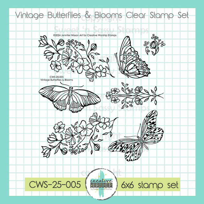 Vintage Butterflies & Blooms Clear Stamp Set