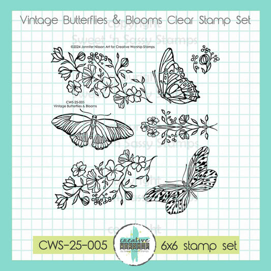Vintage Butterflies & Blooms Clear Stamp Set