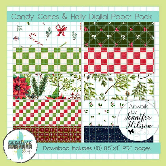 Candy Canes & Holly Digital Paper Pack PDF
