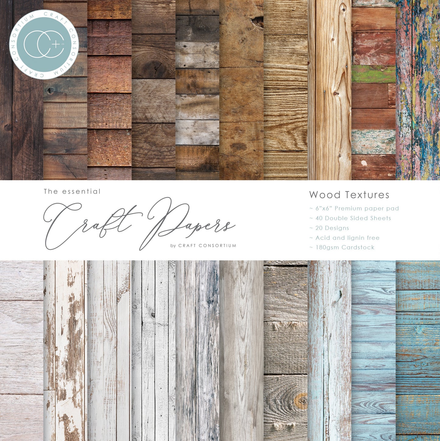 Craft Consortium Double-Sided  6"X6" Paper Pad - Wood Textures- 40 sheets