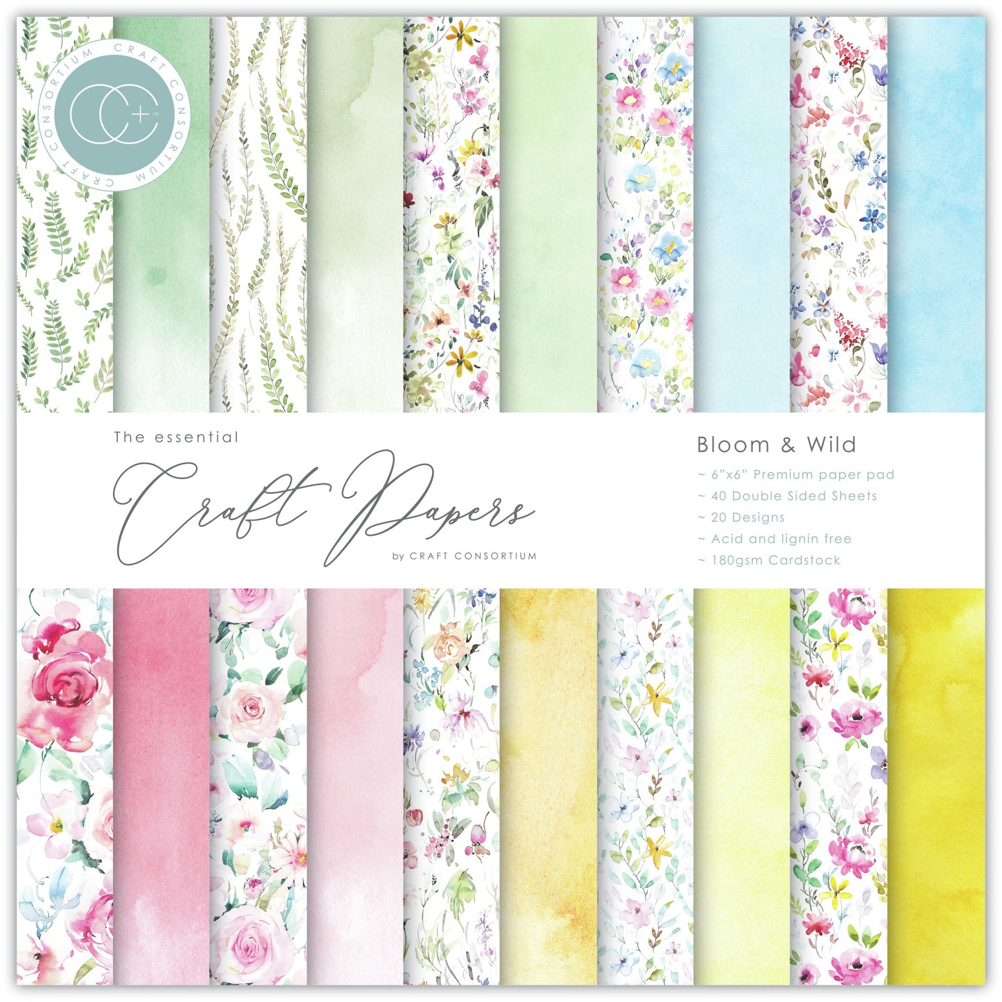 Craft Consortium Double-Sided  6"X6" Paper Pad - Bloom & Wild - 40 sheets