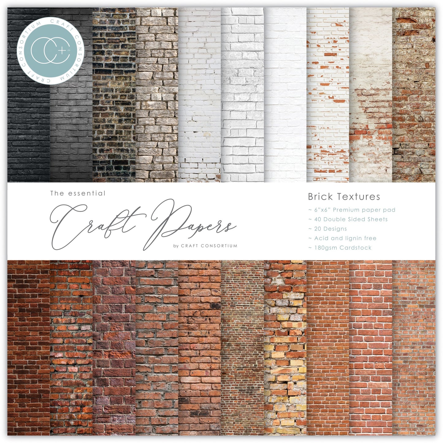 Craft Consortium Double-Sided  6"X6" Paper Pad - Brick Textures - 40 sheets