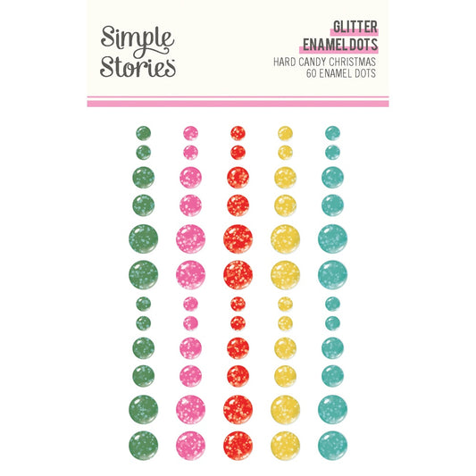Simple Stories Hard Candy Christmas Glitter Enamel Dots 60/pkg