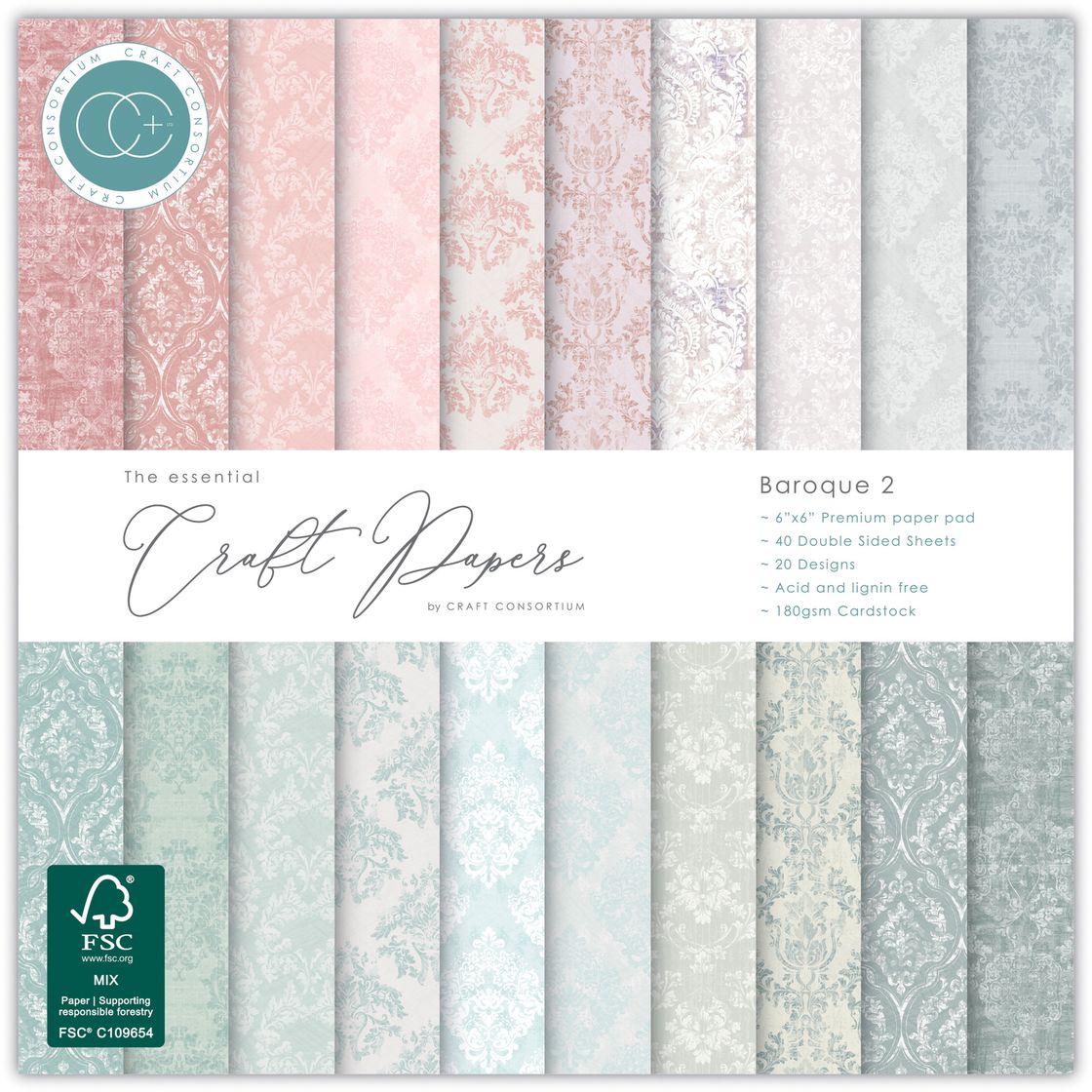 Craft Consortium Double-Sided  6"X6" Paper Pad - Baroque 2- 40 sheets