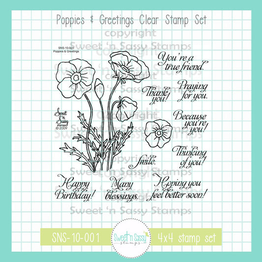 Poppies & Greetings Clear Stamp