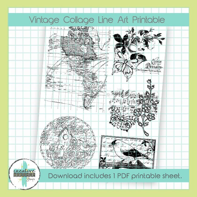 Vintage Collage Line Art Printable PDF