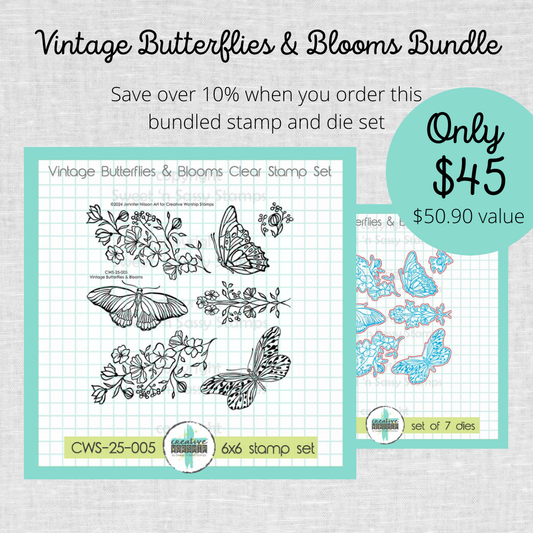 Vintage Butterflies & Blooms Stamp & Die Bundle