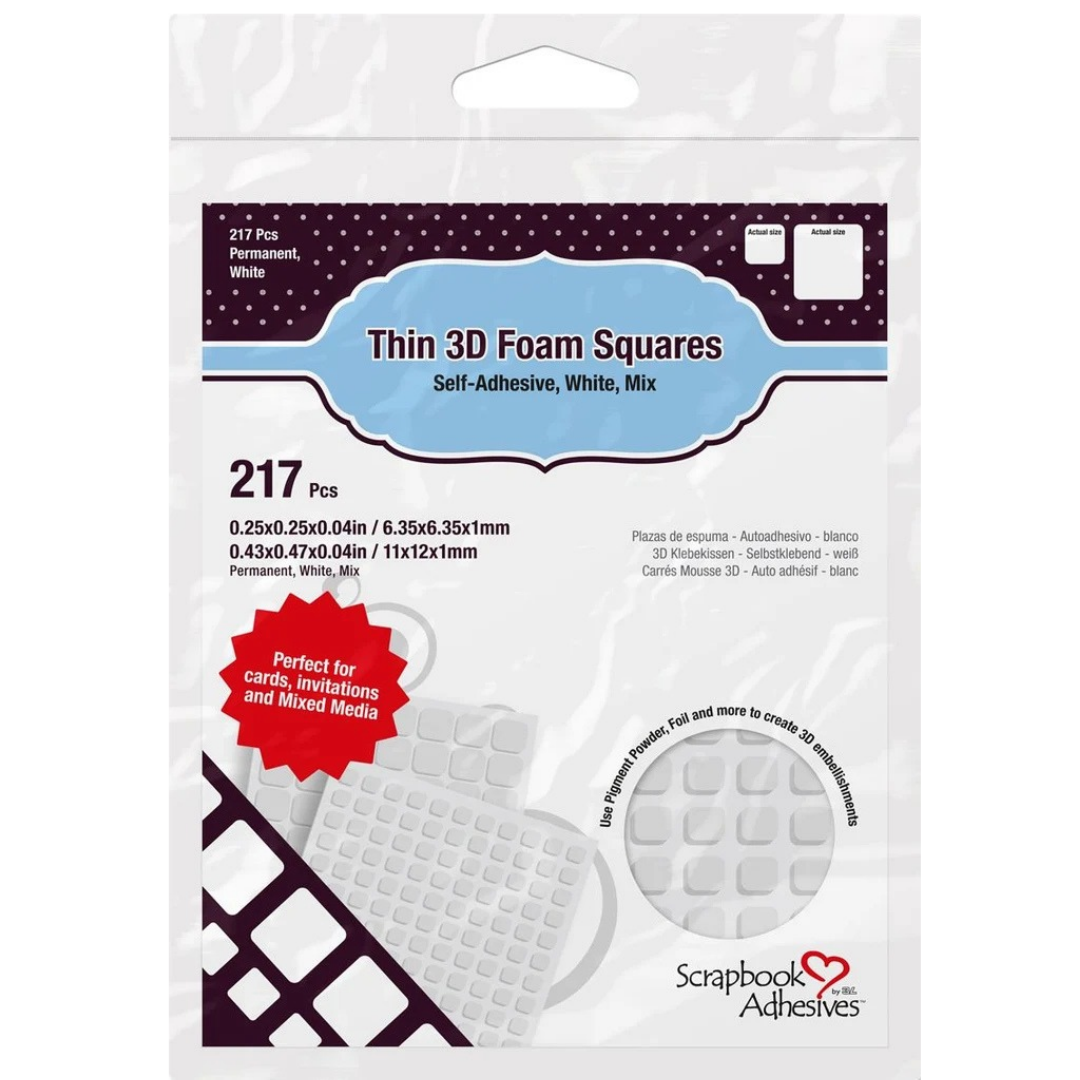 3D Foam Squares White Variety Pack 1mm