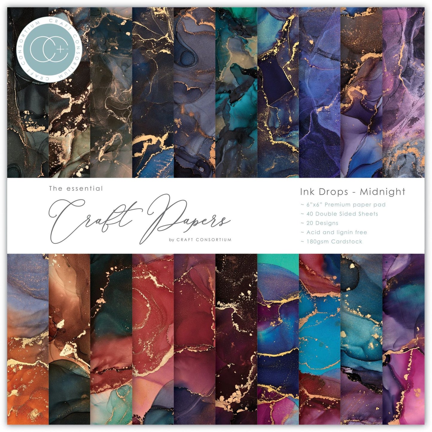 Craft Consortium Double-Sided  6"X6" Paper Pad - Ink Drops - Midnight - 40 sheets